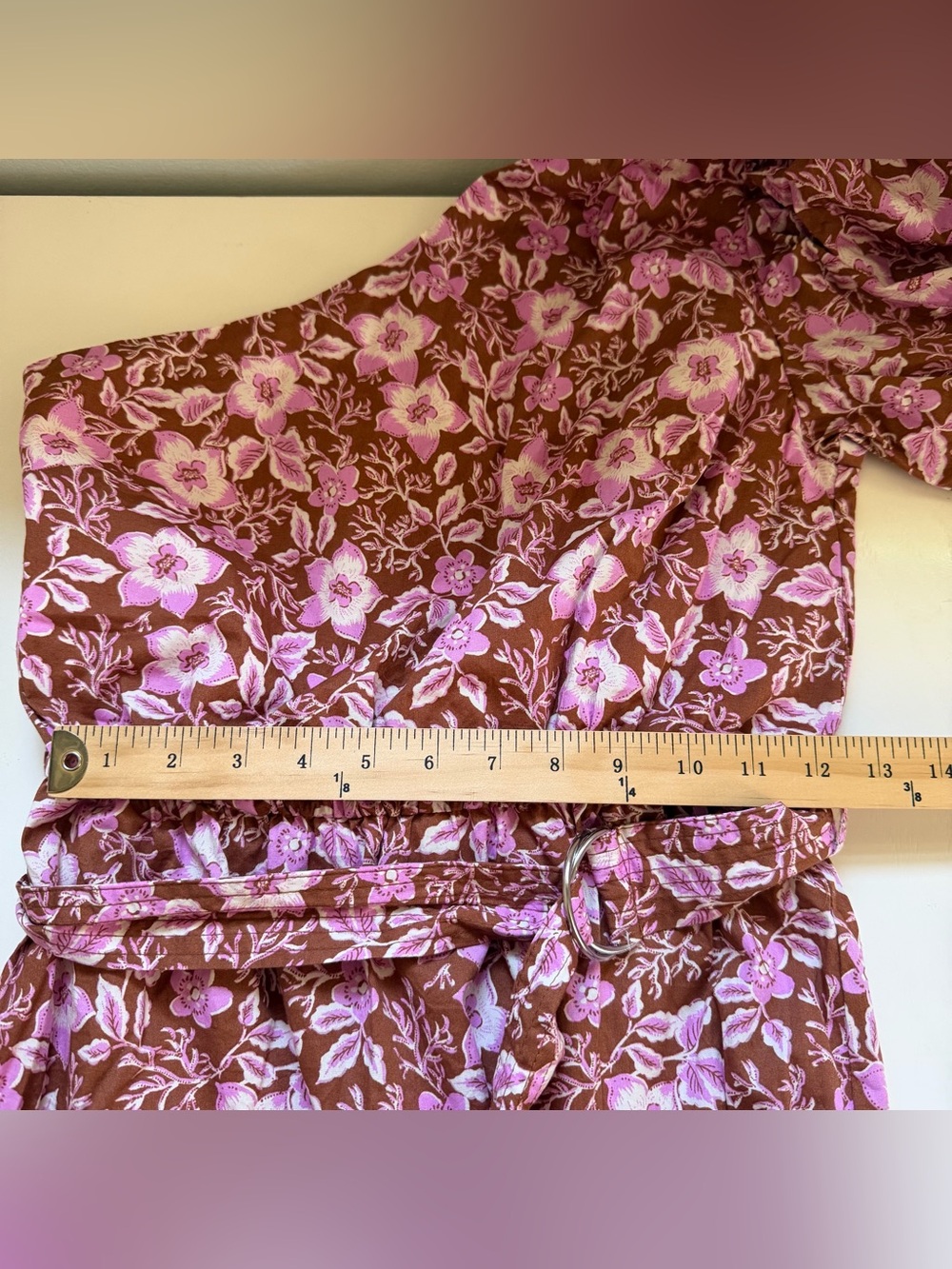 Jason Wu One Shoulder Dress Puff Sleeve Floral Tiered Rust Pink Size Medium - Picture 7 of 8
